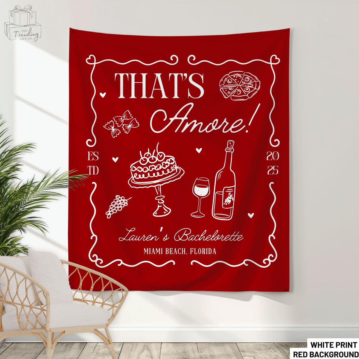 Thats Amore Bachelorette Party Banner Personalized Italian Themed Bridal Shower Decor Custom Pizza Wine Tapestry Bridal Party Photo Sign Graphic Tee – Aesthetic Look · Trending Graphic Apparel
