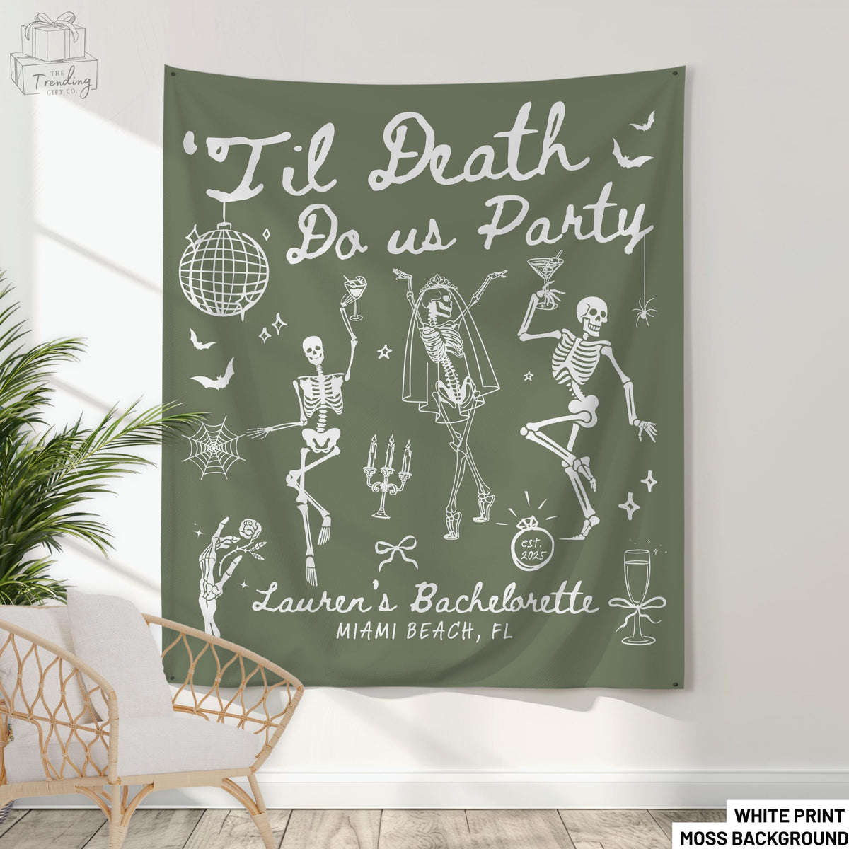 Til Death Do Us Party Bachelorette Banner Personalized Gothic Skeleton Bride Photo Backdrop TapestryFunny Halloween Wedding Favors Graphic Tee – Fan Favorite · Perfect For Daily Wear