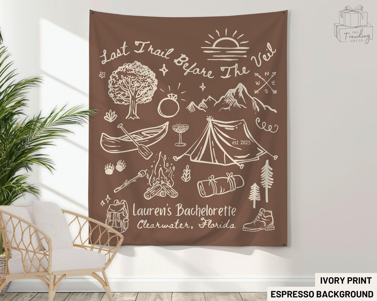 Custom Camp Bach Tapestry Personalized Camping Bachelorette Banner DecorGirls Weekend Backdrop Lake Outdoor Hiking Bridal Weekend Backdrop Graphic Tee – Warm & Stylish · Top Pick For Any Outfit