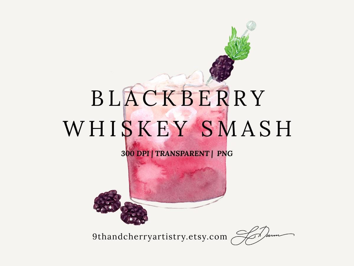 Blackberry Whiskey Smash Watercolor Clipart Illustration Watercolor Cocktail Graphic Signature Drink PNG Wedding Sign Bar Menu Graphic Tee – Cozy Vibes · Perfect For Daily Wear