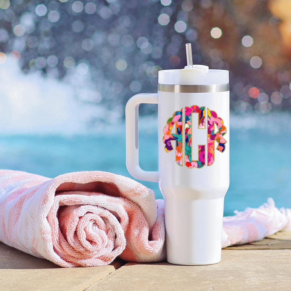 Custom Monogram 40 oz Tumbler Custom Cup Monogram Tumbler Monogrammed Tumbler Custom Name Tumbler Water Bottle Gift For Her Graphic Tee – Everyday Comfort · High-Quality Print
