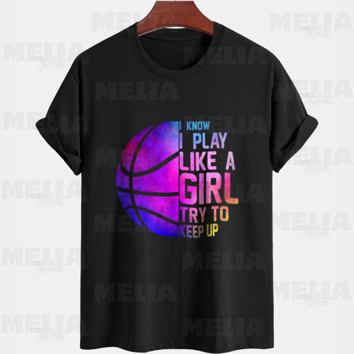 Colorful teens and women PNG design for apparel inspirational quote quotI Know I Play Like A Girlquot basketball graphic for T shirts stickers Graphic Tee – Aesthetic Look · Must-Have Style