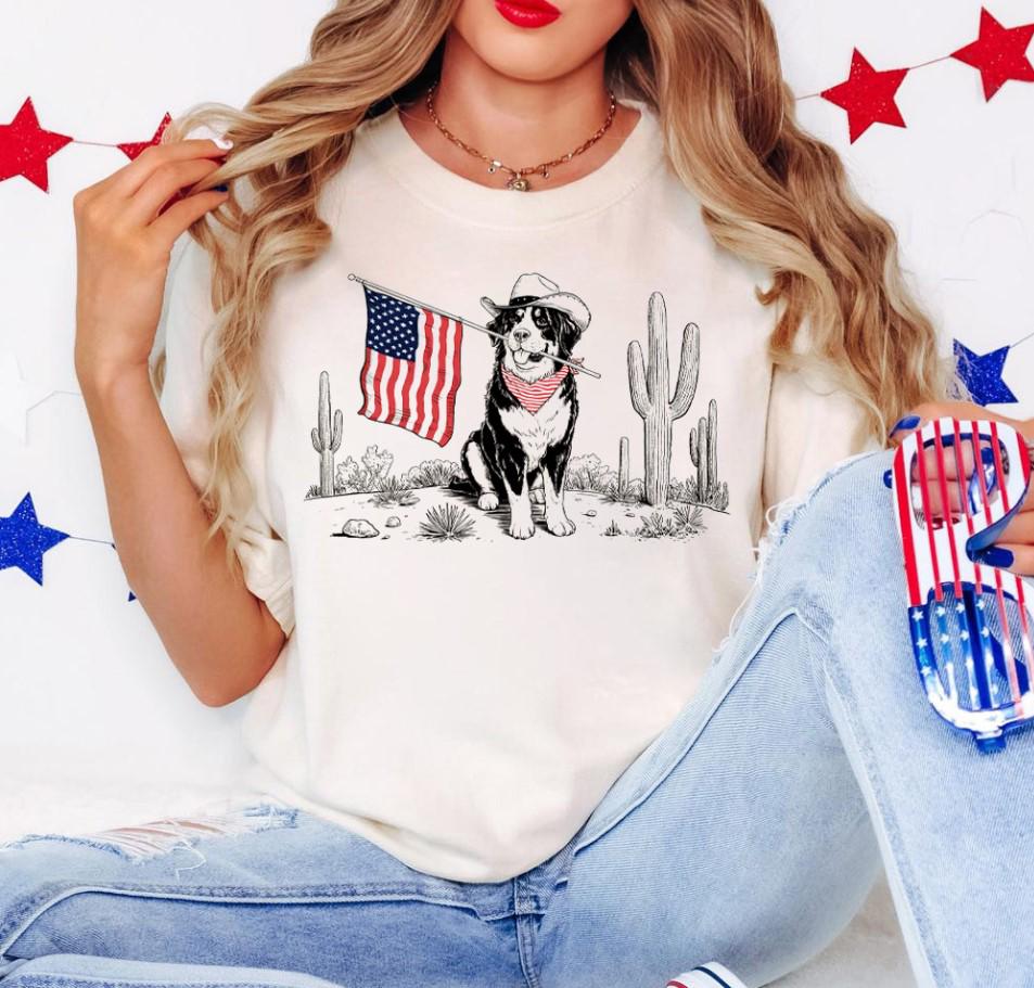 4th of July Patriotic Dog Unisex Shirt Western Dog Shirt Cowgirl Vintage Tee Independence Day Shirt For Her For Him Graphic Tee – Soft Feel · Trending Graphic Apparel
