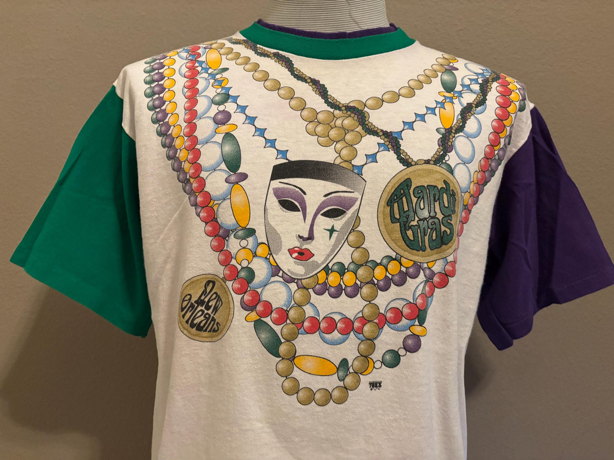 Vintage 90s New Orleans Mardi Gras Beads Mask Tshirt L Graphic Tee – Bold Style · Top Pick For Any Outfit