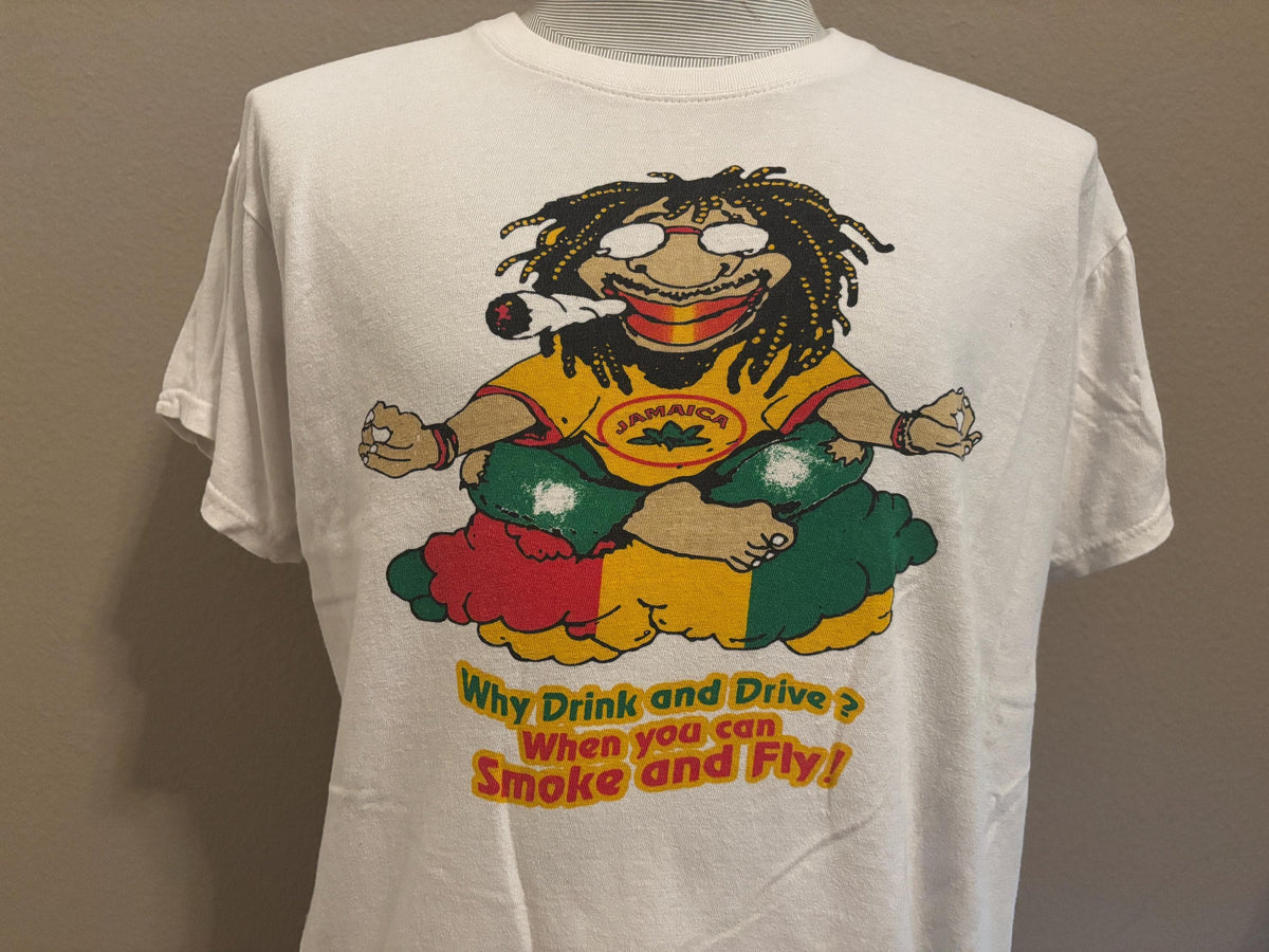 Vintage 90s Why Drink And Drive When You Can Smoke And Fly Jamaica Tshirt XL Graphic Tee – Premium Graphic · Great Gift For Fans