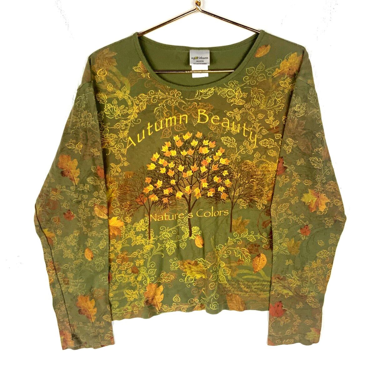 Vintage Autumn Beauty Long Sleeve Shirt Women39s 2XL Green 90s Graphic Tee – Aesthetic Look · Must-Have Style