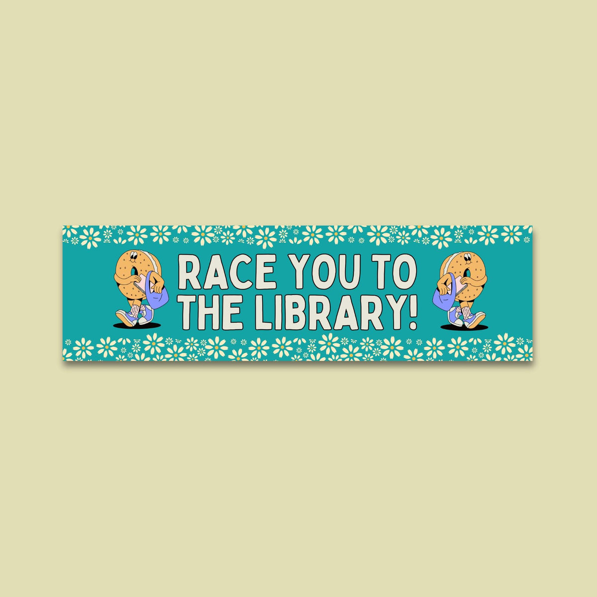 Cute Book Lover Bumper Sticker Race You To The Library Funny Bookish Gift for Reader or Bookworm Gift for New Driver Who Loves Donuts Graphic Tee – Soft Feel · Must-Have Style