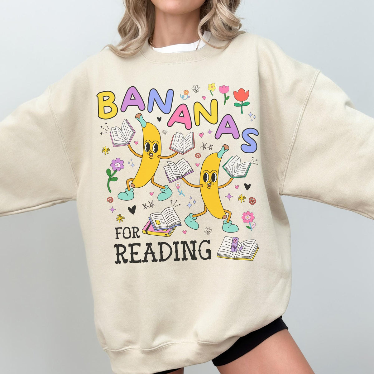 Colorful Bookworm Sweatshirt with Fruit Bananas for Reading Funny Saying Book Lover Gift Idea for Romance Reader Bookish School Librarian Sweatshirt – Aesthetic Look · Must-Have Style