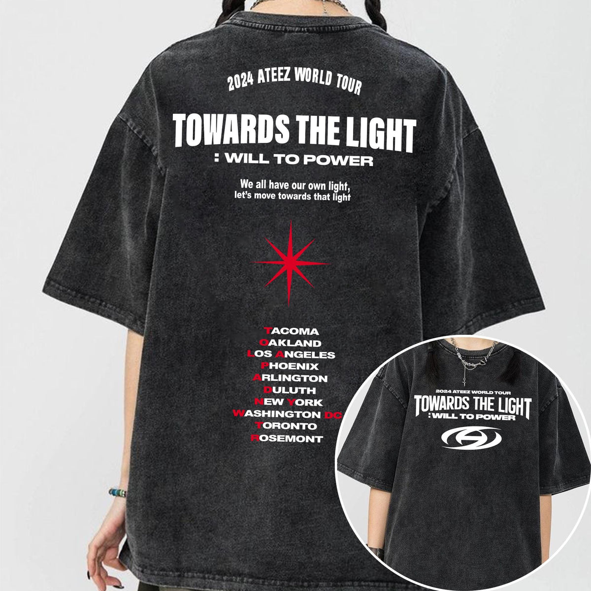Ateez Towards The Light Will To Power World Tour Mineral Wash Tee Ateez Golden Hour Part 2 Shirt Ateez World Tour Shirt Ateez Members Graphic Tee – Cozy Vibes · Trending Graphic Apparel