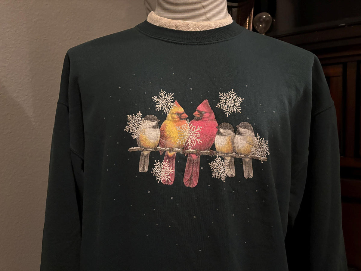 Vintage 9039s Winter Birds Cardinals On A Branch Snowflake Crewneck Sweatshirt L Sweatshirt – Feel-Good Design · High-Quality Print