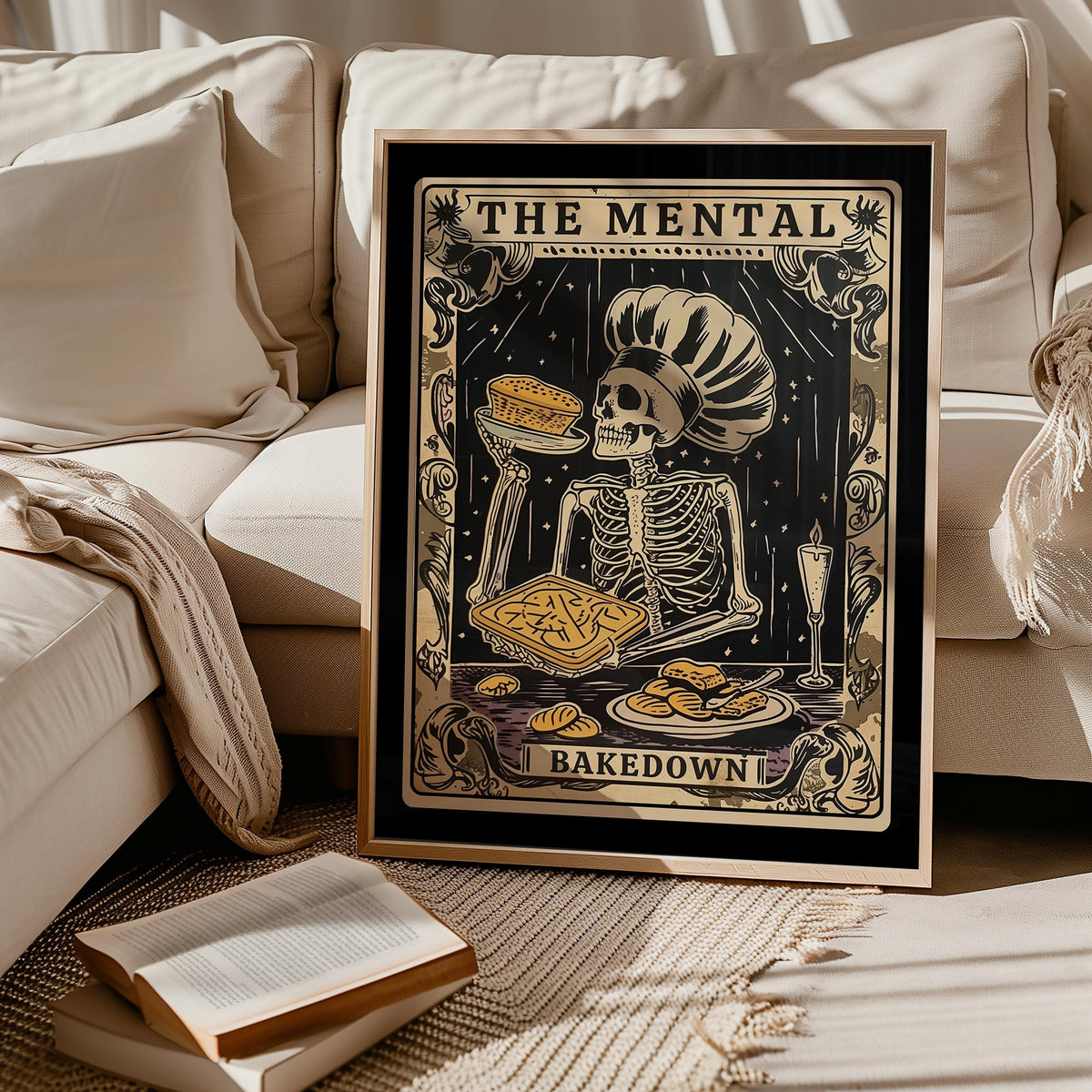 Baking Wall ArtSkeleton Cooking PosterHaving a Mental Bake Down Tarot Card PrintsGift for Bakers Culinary Art PrintsFunny Kitchen Print Graphic Tee – Cozy Vibes · Great Gift For Fans