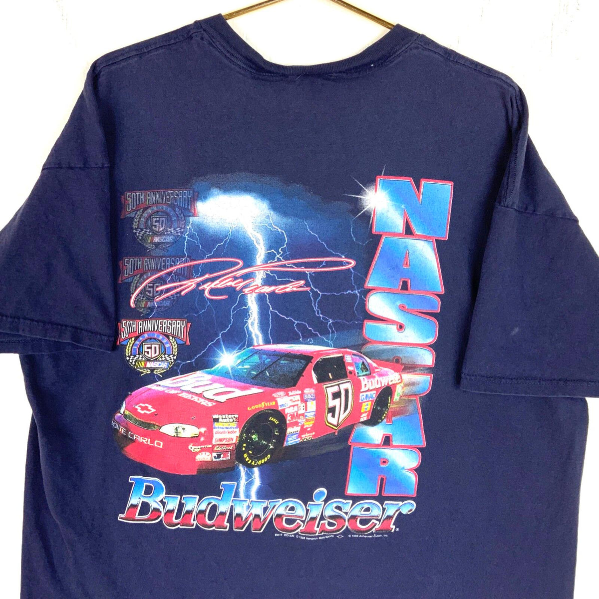 Vintage Nascar Racing Tshirt 2XL Blue 1998 Budweiser 50th Anniversary 90s Graphic Tee – Fan Favorite · Great Gift For Fans