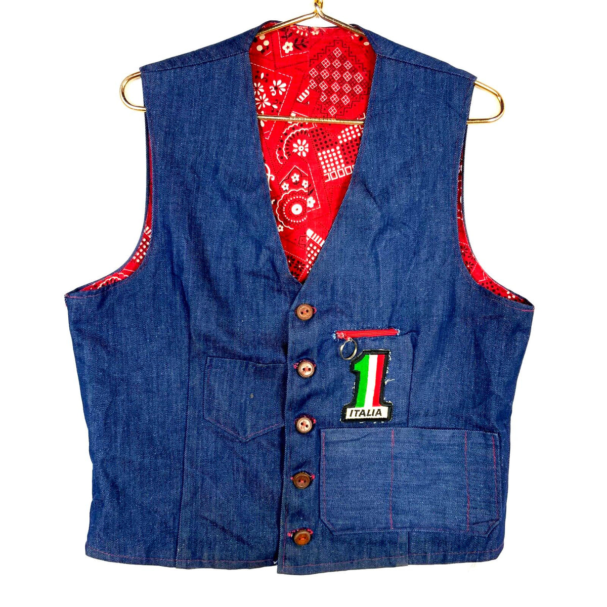 Vintage 197039s Denim Vest Small Blue Bandana Lined Handmade Italia Patch Graphic Tee – Feel-Good Design · Top Pick For Any Outfit
