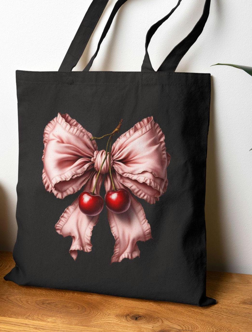 Cherry Bow Tote Bag Eco Friendly Shopping Bag Gift Bag Stylish Tote Everyday Carryall Reusable Tote Tote Bag – Warm & Stylish · Top Pick For Any Outfit