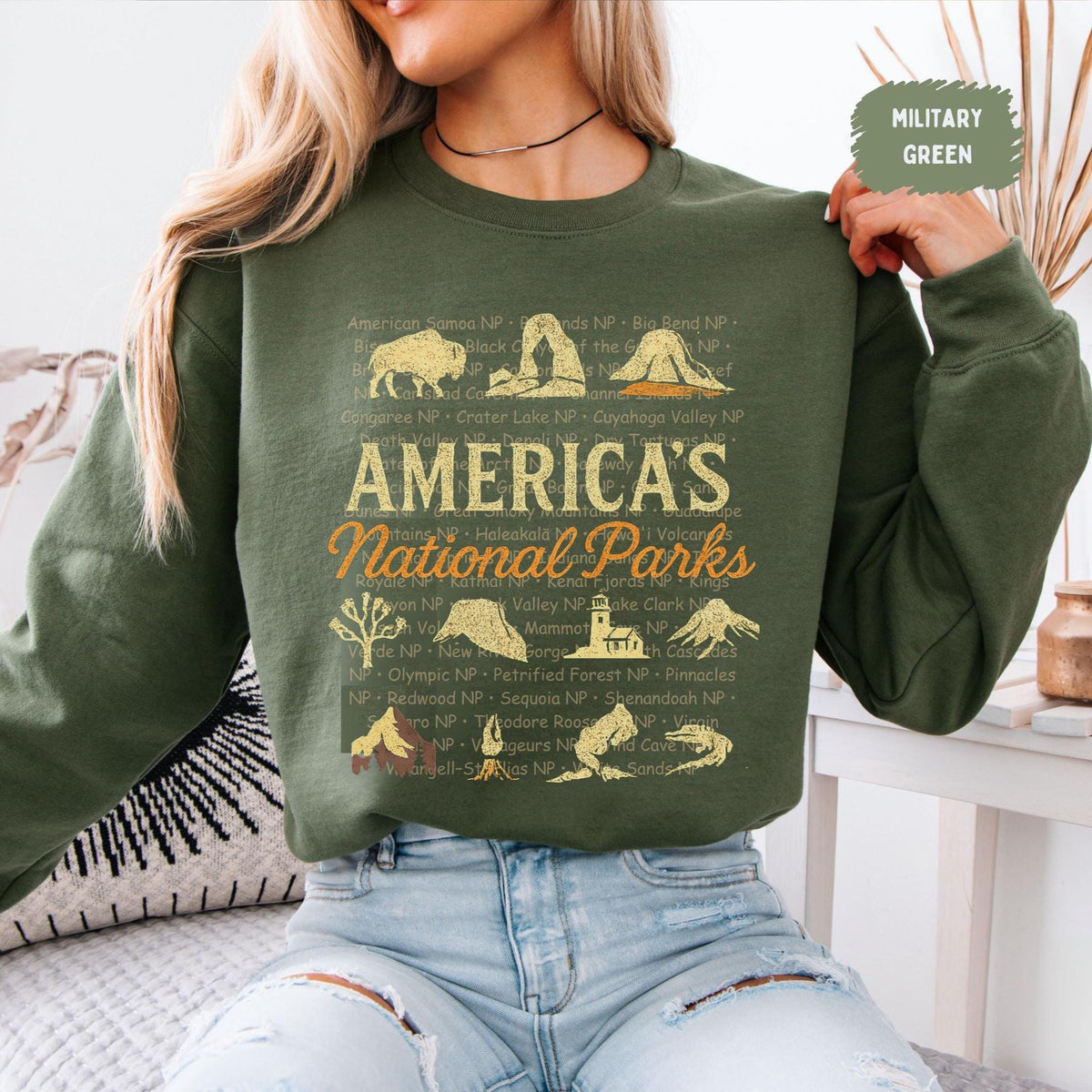 Retro America National Parks Sweatshirt Vintage National Parks Crewneck Outdoor Adventure Sweater Hiking Sweatshirt Camping Apparel Sweatshirt – Premium Graphic · Great Gift For Fans