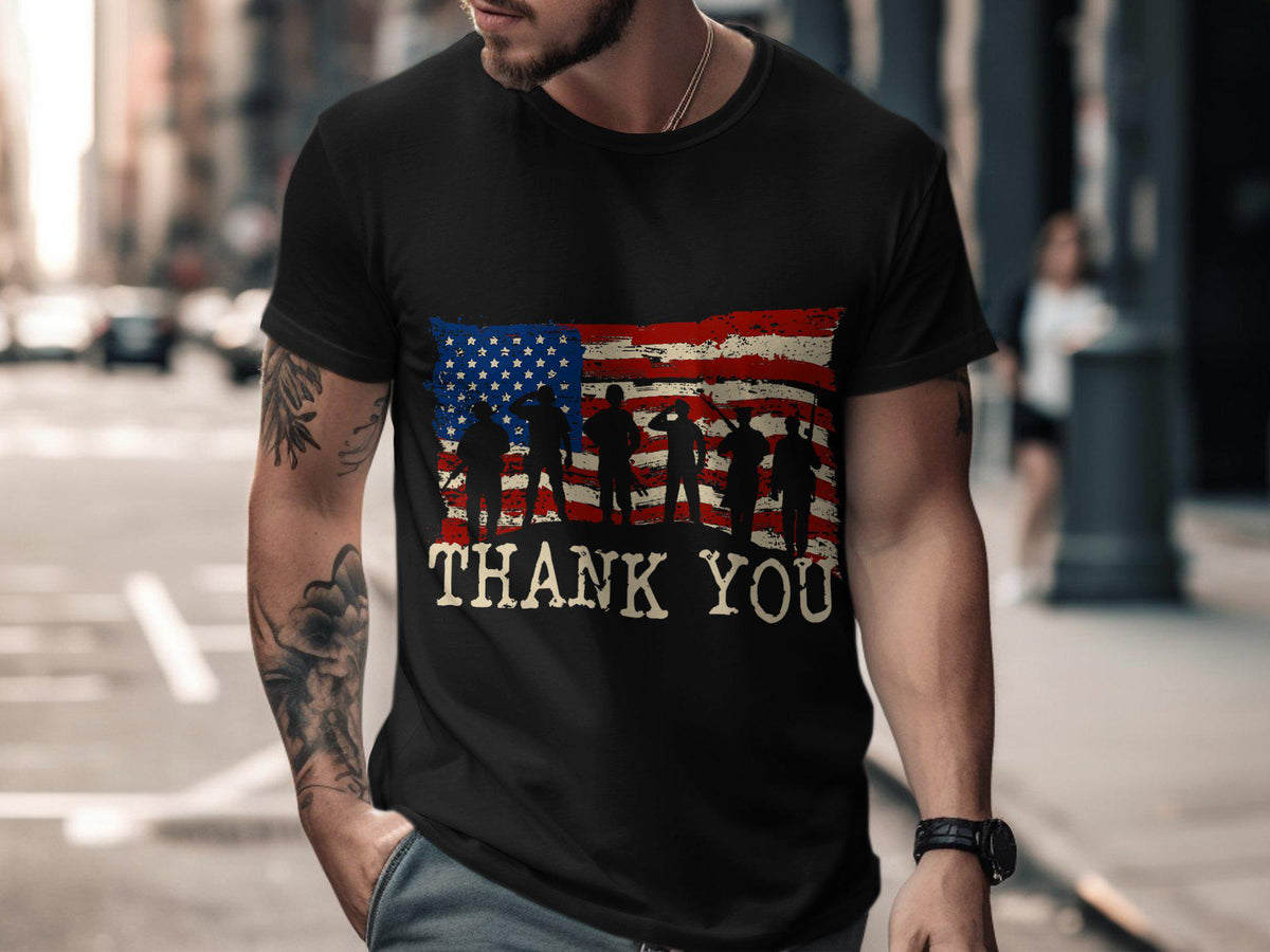 Patriotic Thank You T Shirt Saluting Soldiers American Flag Tee Veterans Day Appreciation Shirt USA Military Tribute Shirt Graphic Tee – Soft Feel · Top Pick For Any Outfit