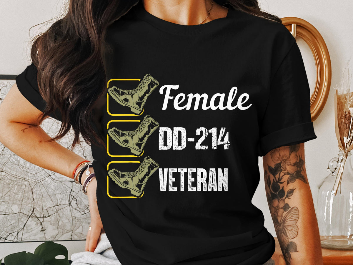 Female Military Veteran T Shirt DD 214 Veteran Shirt Military Boots Graphic Tee Women Veterans Gift Patriotic Shirt for Veterans Graphic Tee – Fan Favorite · High-Quality Print