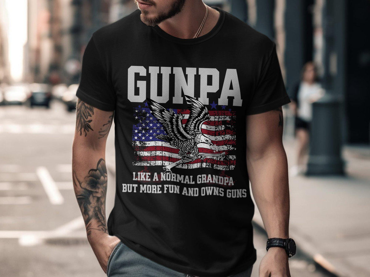 GUNPA Like A Normal Grandpa But More Fun And Owns Guns Patriotic Eagle American Flag T Shirt Funny Grandpa Gift Graphic Tee – Fan Favorite · Great Gift For Fans