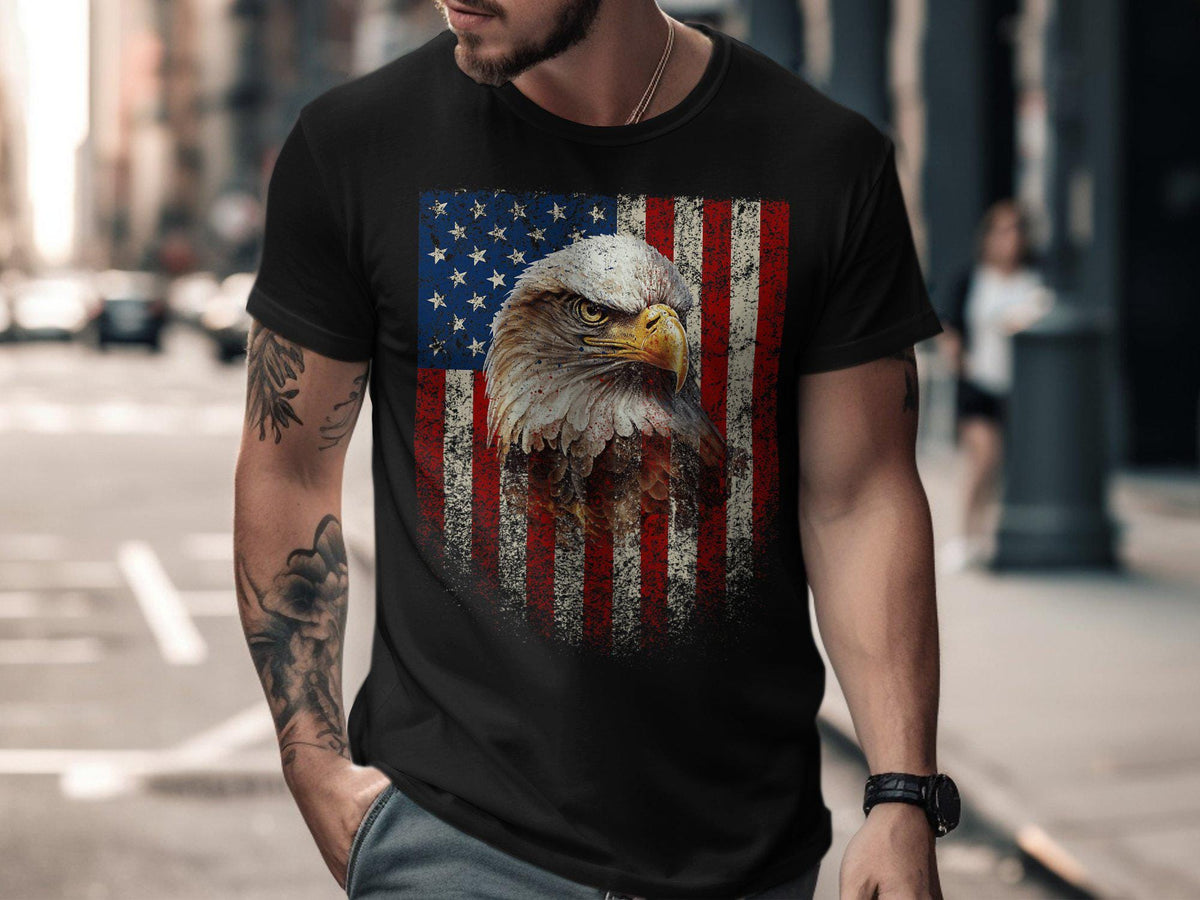 Patriotic American Bald Eagle T Shirt Distressed USA Flag Graphic Tee 4th of July Independence Day Shirt Vintage Eagle Print Graphic Tee – Bold Style · Great Gift For Fans