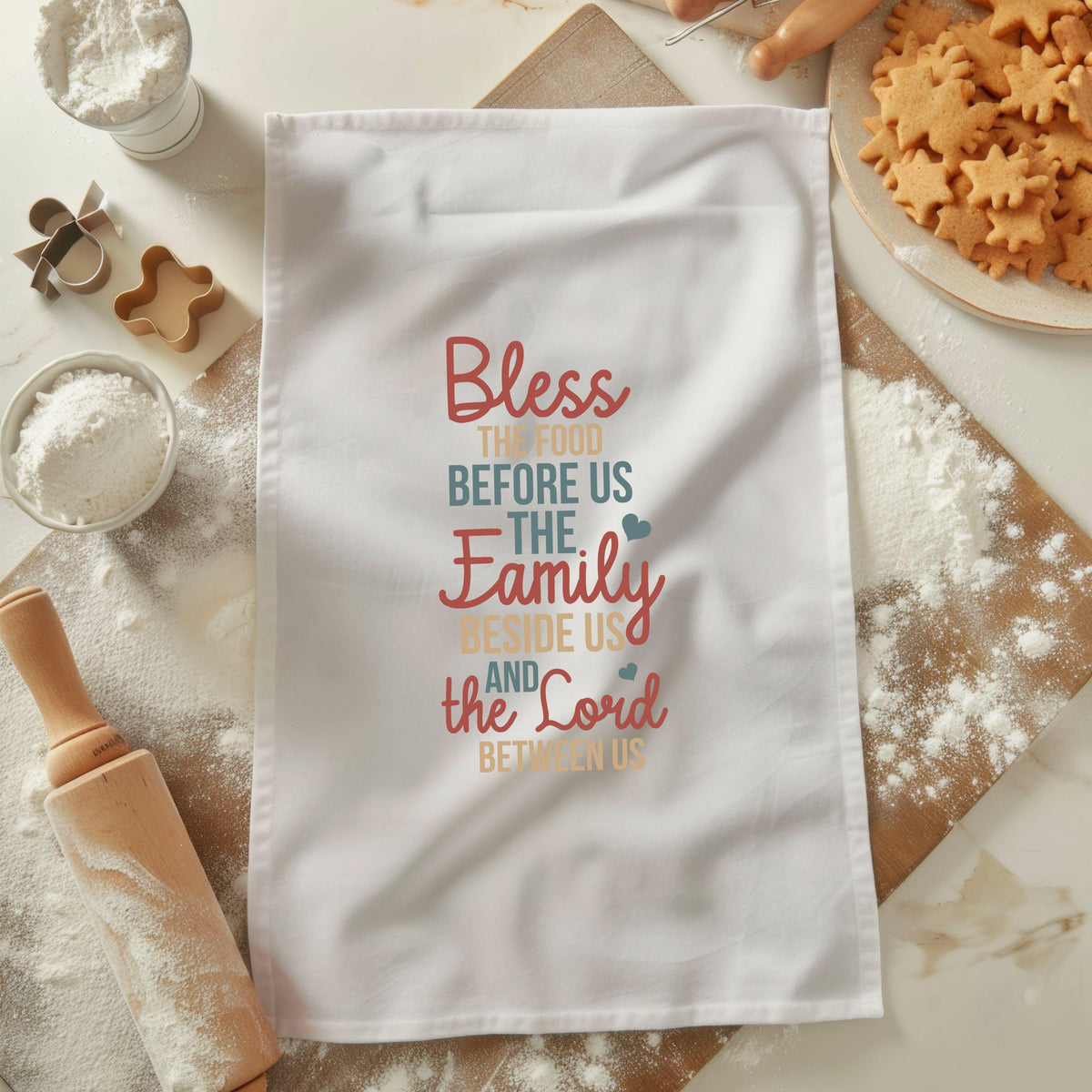 Bless The Food Kitchen Tea Towel Family and Lord Dish Towel Religious Kitchen Decor Prayer Towel Hostess Gift Thanksgiving Gift Graphic Tee – Soft Feel · Must-Have Style