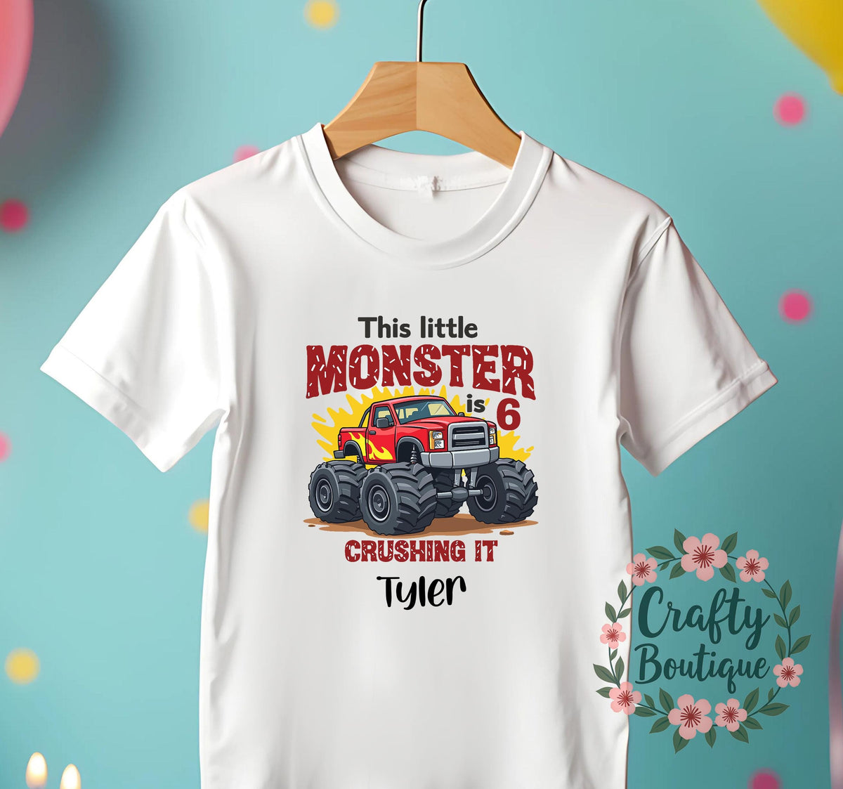 6th Birthday T Shirt This Little Monster Is Six Monster Truck Birthday Tshirt Personalised Birthday Gift Boys Party T Shirt 1333 Graphic Tee – Everyday Comfort · High-Quality Print