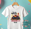 4th Birthday T Shirt This Little Monster Is 4 Monster Truck Birthday Tshirt Personalised Birthday Gift Boys Monster Party T Shirt 1340 Graphic Tee – Everyday Comfort · High-Quality Print