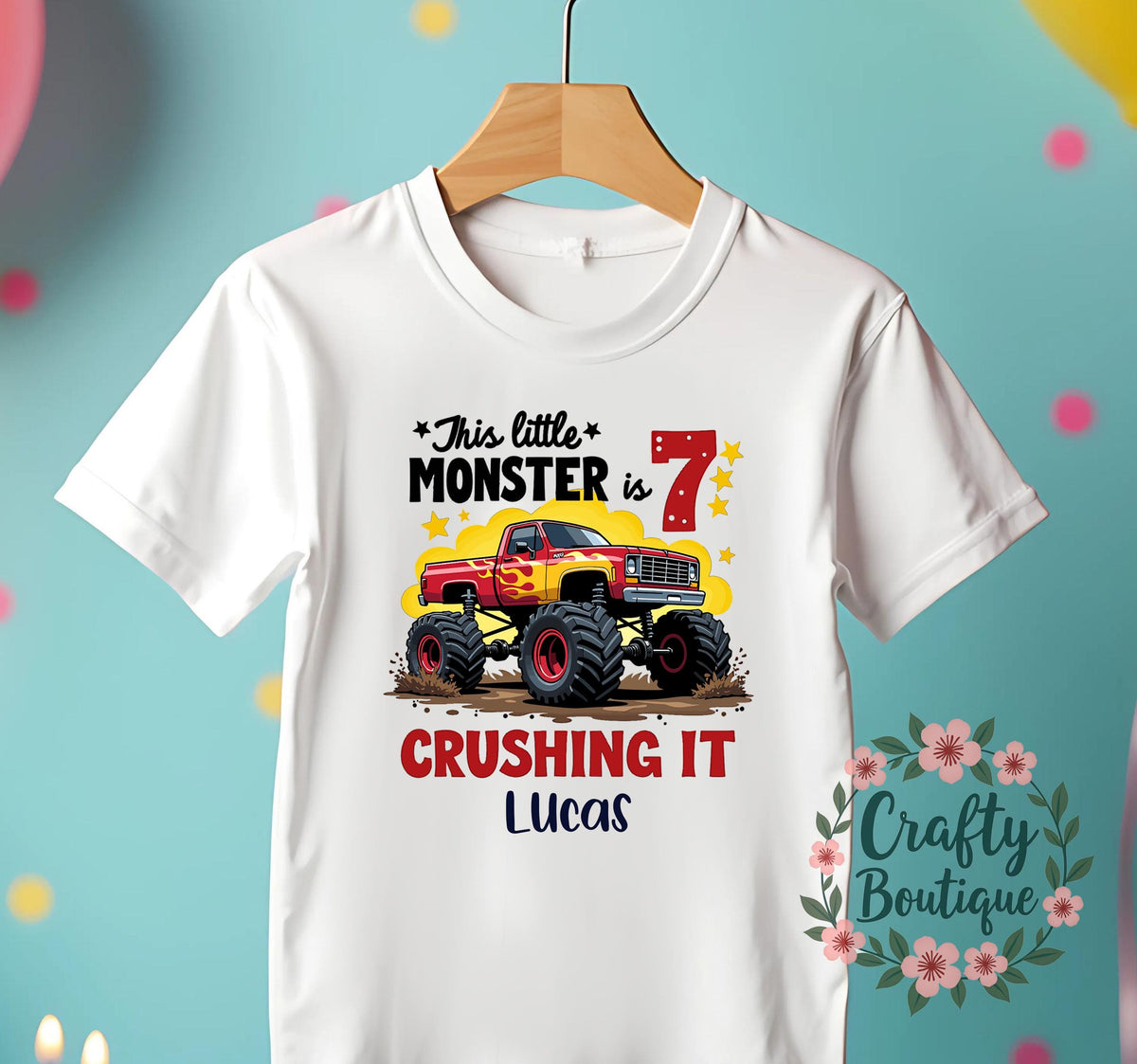 7th Birthday T Shirt This Little Monster Is Seven Monster Truck Birthday Tshirt Personalised Birthday Gift Boys Party T Shirt 1337 Graphic Tee – Cozy Vibes · Top Pick For Any Outfit
