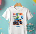 3rd Birthday t shirt Roaring Into 3 Personalised Birthday Gift 3 Year Old Dinosaur Tee Boys Party T Shirt I am Three Outfit 1345 Graphic Tee – Soft Feel · Perfect For Daily Wear