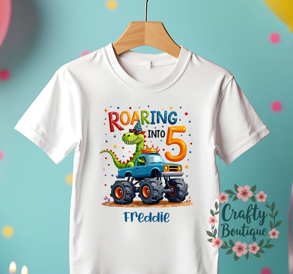 5th Birthday T Shirt Roaring Into 5 Shirt Monster Truck Birthday Tshirt Personalised Birthday Gift Boys Monster Party T Shirt 1343 Graphic Tee – Feel-Good Design · Great Gift For Fans