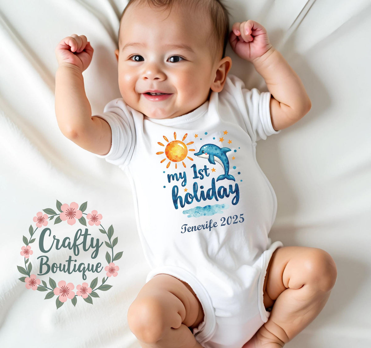 My First Holiday Baby Grow 1st Holiday Baby Vest Personalised Baby Gift Kids 1st Holiday Tshirt Summer Outfit Baby Boy Gift 1316 Graphic Tee – Warm & Stylish · Must-Have Style