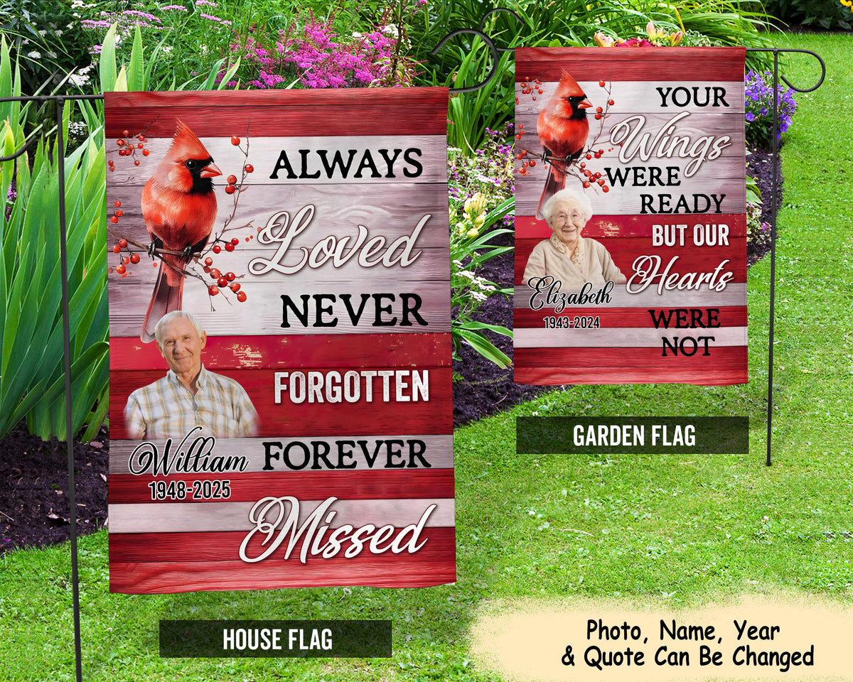 In Memory Garden Flags Your Wings Were Ready My Heart Was Not Cardinal Garden Flags Loss Garden Flags Graveyard Decorations Loss Flag Graphic Tee – Fan Favorite · Perfect For Daily Wear