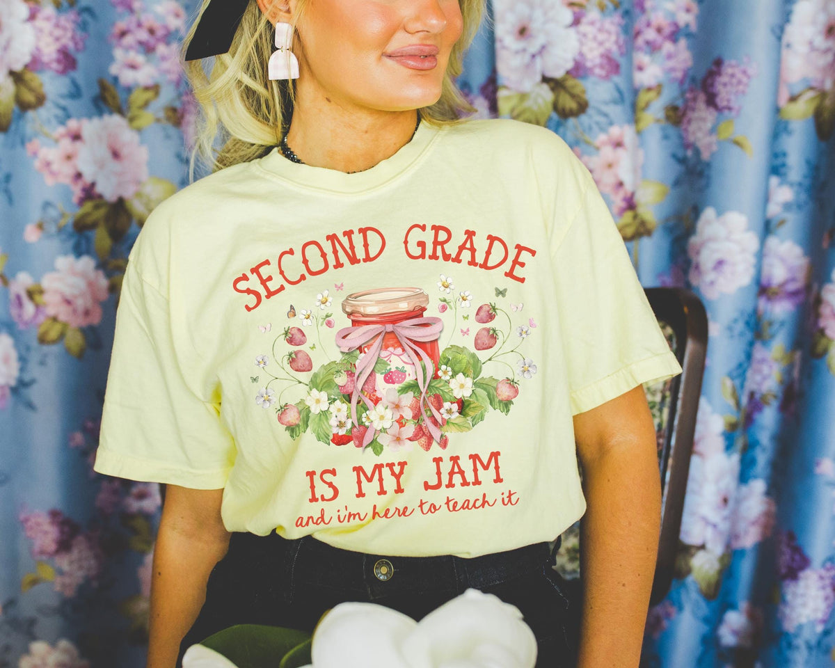 Second Grade Teacher Tee Shirt with Strawberries Second Grade is My Jam Matching Back to School Meet the Teacher TShirt 2nd Grade Crew Graphic Tee – Warm & Stylish · Perfect For Daily Wear