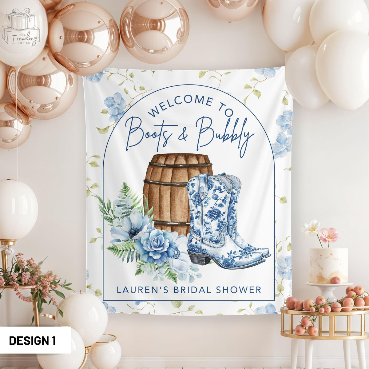 Boots and Bubbly Bridal Shower Sign Blue Cowgirl Boots TapestryCustom Western Bachelorette Welcome SignChampagne Themed Bach Banner Decor Graphic Tee – Premium Graphic · High-Quality Print