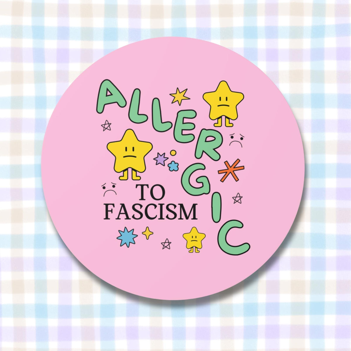 Allergic to Fascism Sticker Cute Democratic Socialist or Leftist Sticker with Cute 90s Doodles Funny Saying Political Left Gift with Stars Graphic Tee – Aesthetic Look · Great Gift For Fans
