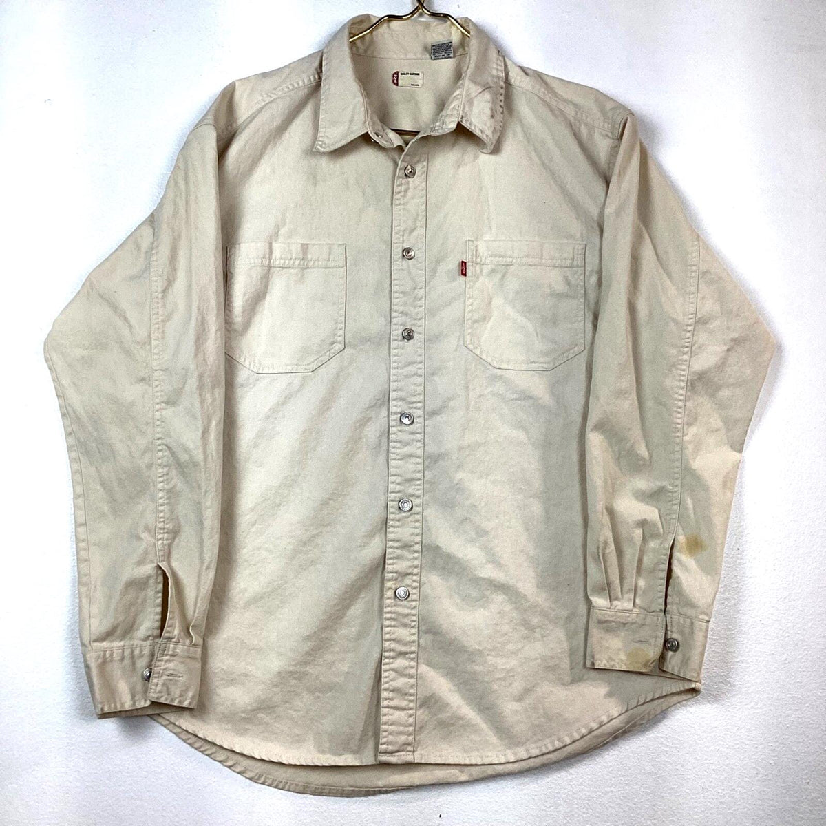 Levis Denim Shirt Size Large Tan Long Sleeve Button Up Graphic Tee – Cozy Vibes · Great Gift For Fans