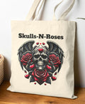 Skulls N Roses Tote Bag Stylish Canvas Tote Reusable Shopping Bag Eco Friendly Gift Trendy Beach Bag Gothic Accessory Tote Bag – Feel-Good Design · High-Quality Print