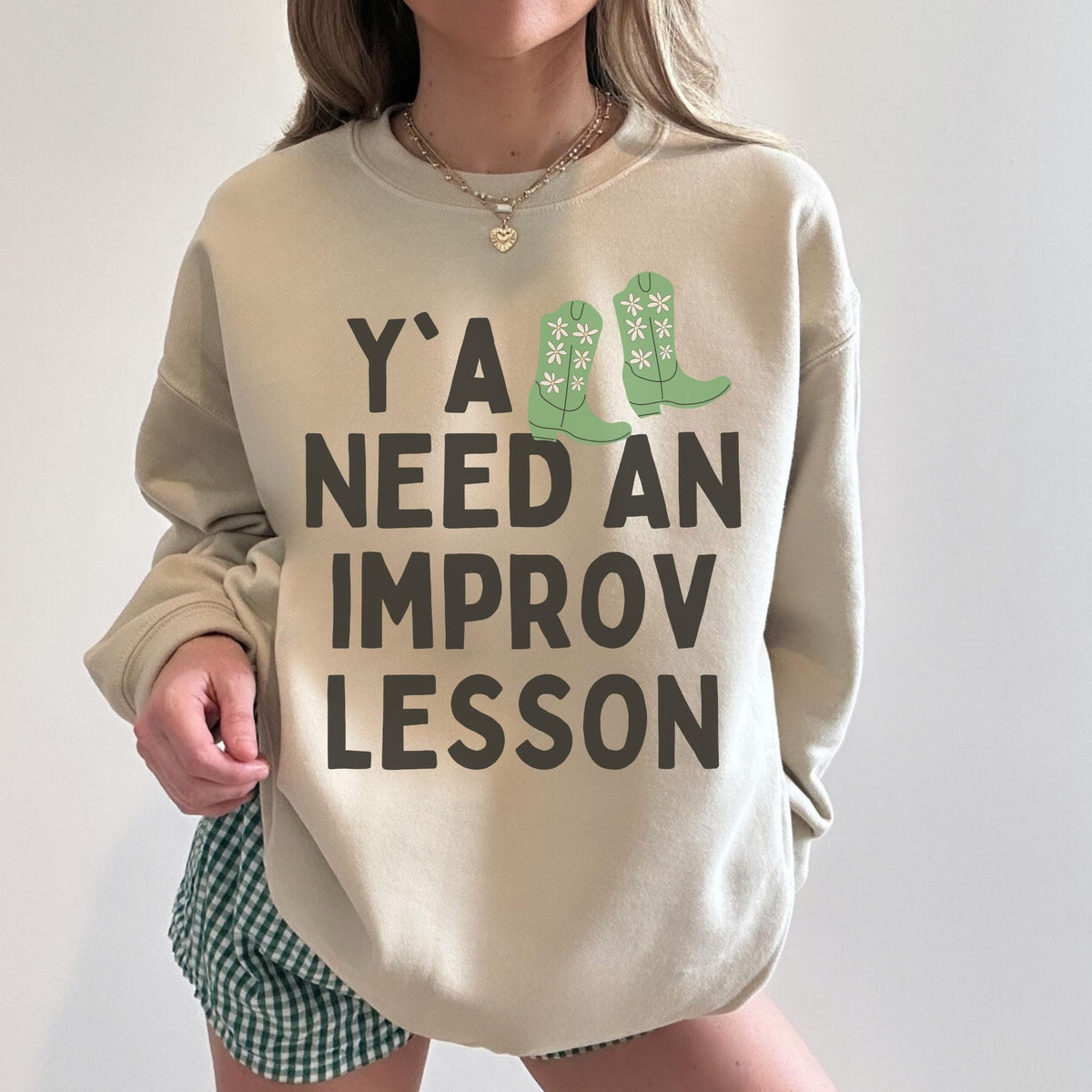 Cute Improv High School Theater Teacher Sweatshirt Western Aesthetic Y39all Need an Improv Lesson Funny Saying Teacher Appreciation Gift Sweatshirt – Cozy Vibes · High-Quality Print