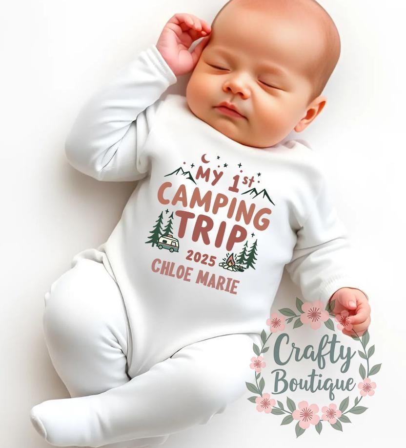 1st Camping Trip 2025 First Holiday Baby Vest Baby Camping Outfit Summer Outfit Funny Baby Grow Little Camper Gift Kids Tshirt 1330 Graphic Tee – Easygoing Wear · Great Gift For Fans