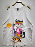 Vintage 80s Party Cat Tank Top Cool Sunglasses Cocktail Hawaiian Shirt Cartoon Beachwear Size S Retro Animal Character Summer Vacation Tee Tank Top – Aesthetic Look · High-Quality Print