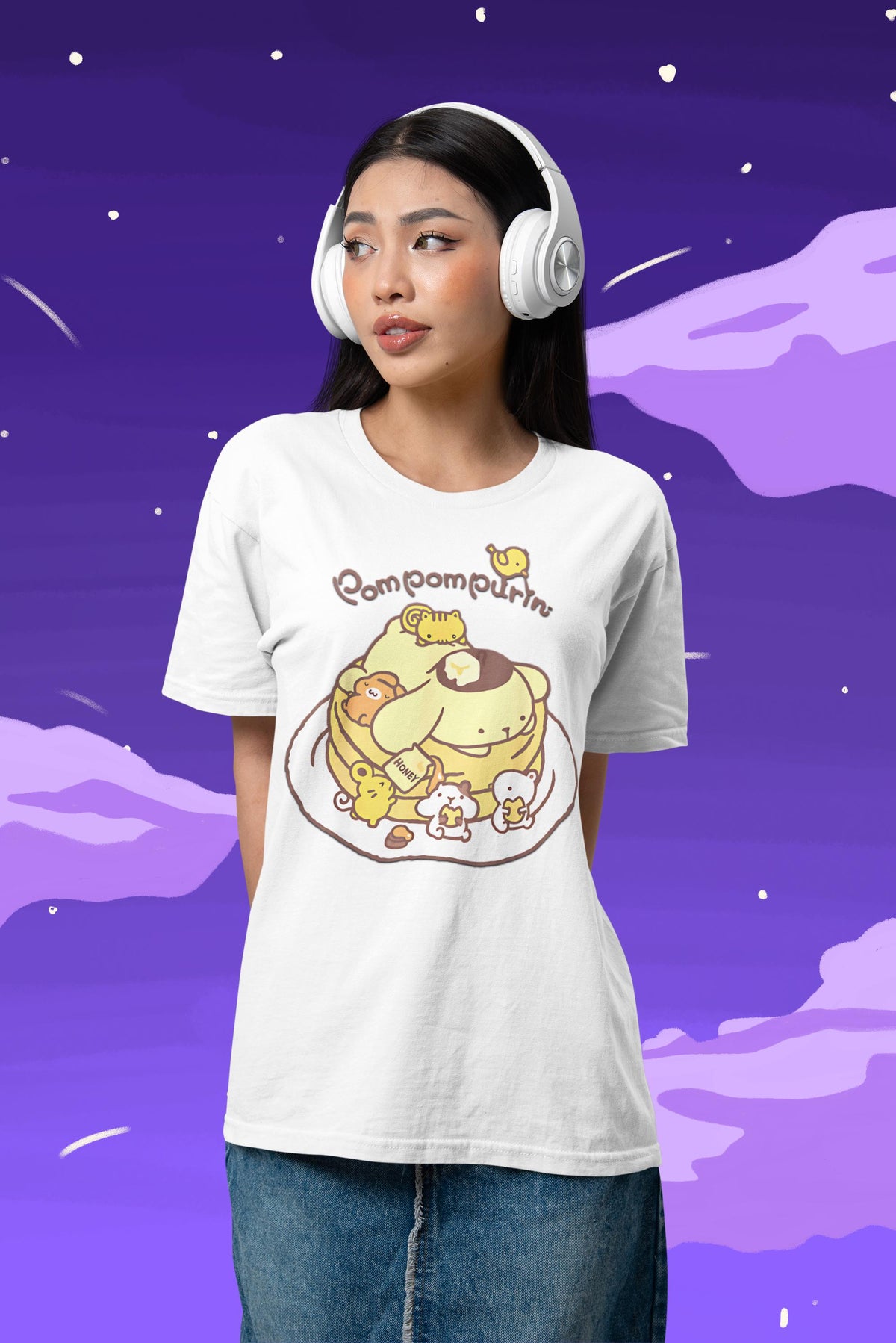 Pompompurin Kawaii Pancake T Shirt Cute Sanrio Characters Adorable Honey Lover Dog All Colors Sizes Free Shipping USA Graphic Tee – Soft Feel · High-Quality Print