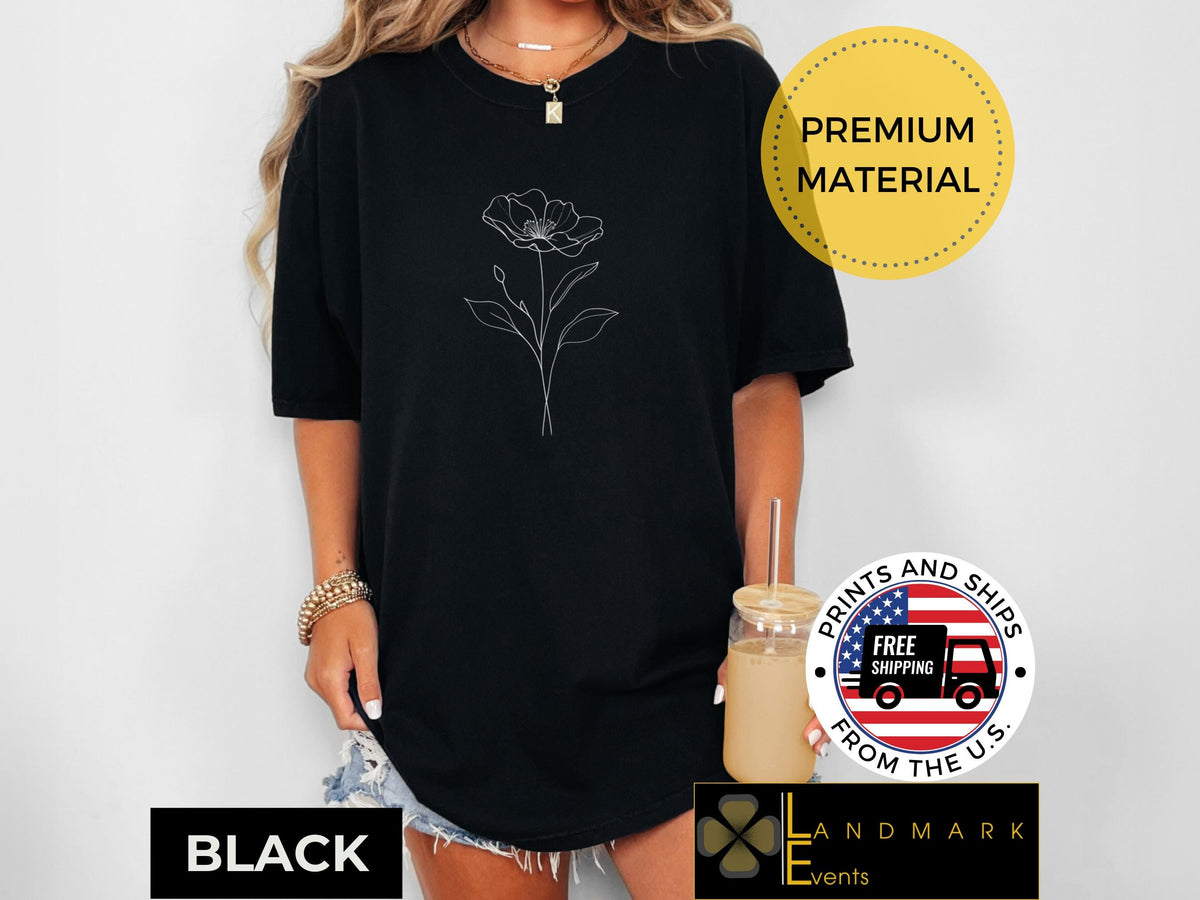Minimalist Flower Line Art T Shirt Simple Wildflower Graphic Tee Boho Floral Aesthetic Shirt Cute Botanical Sketch Top Graphic Tee – Bold Style · Trending Graphic Apparel