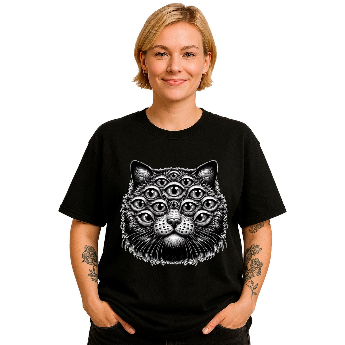 Trippy Cat Eyeballs T Shirt Weird Feline Gothic Tee Odd Weirdcore Clothing Gift Graphic Tee – Fan Favorite · Perfect For Daily Wear