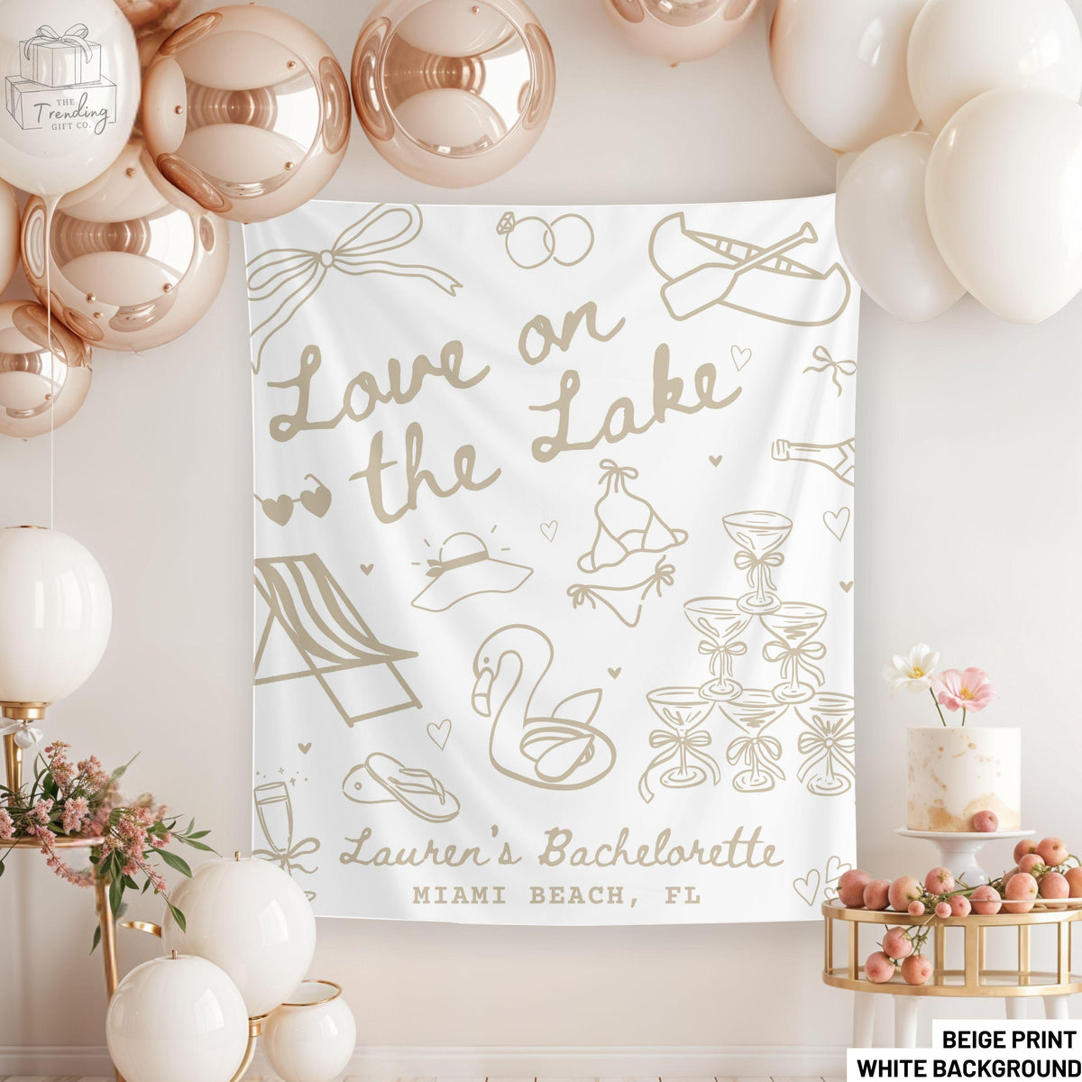 Love On The Lake Bachelorette Party Decor Personalized Bach Banner Custom Camping Tapestry Girls Trip Weekend Bridal Shower Welcome Sign Graphic Tee – Soft Feel · Perfect For Daily Wear