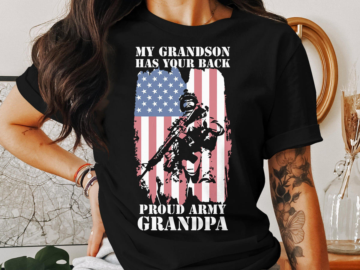 Proud Army Grandpa T Shirt Military Grandson Gift US Flag Tee Patriotic Grandpa Shirt Veteran Family Apparel American Pride T Shirt Graphic Tee – Everyday Comfort · Trending Graphic Apparel