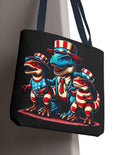 Patriotic Dino Parade Tote Bag Fun Dinosaur Design Eco Friendly Shopping Bag Gift for Dino Lovers Perfect for Summer Adventures Tote Bag – Bold Style · Great Gift For Fans