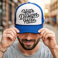 Blue Trucker Cap Mockup Mesh Otto Blue Trucker Hat Mockup Mesh Hat Mockup Blue White Trendy Mockup Male POD Hat Personalized Mockup Graphic Tee – Aesthetic Look · Trending Graphic Apparel