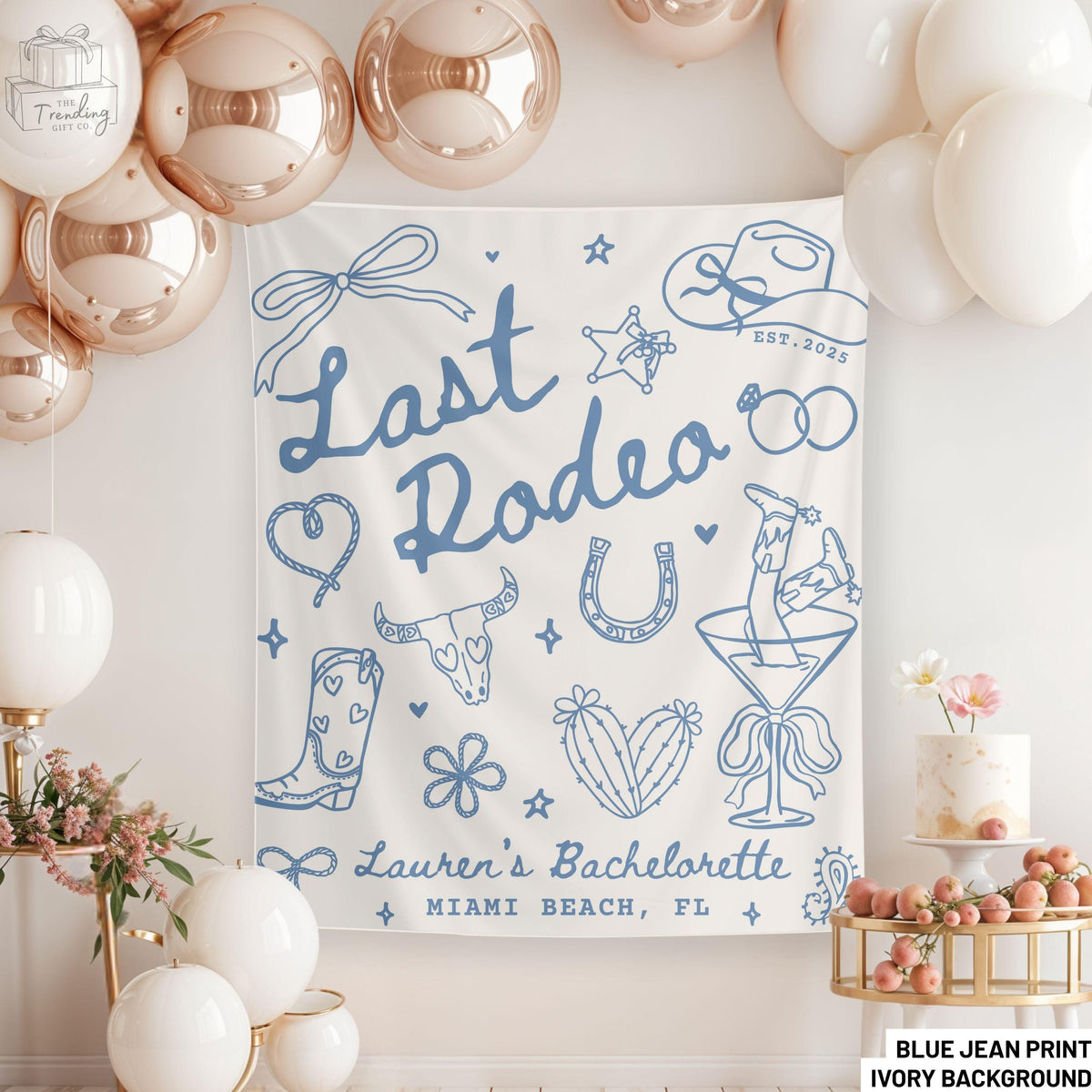 Last Rodeo Banner Custom Western Bachelorette Party Decor Cowgirl Bridal Shower Tapestry Last Ride Party Sign Nashville Bach Wall Backdrop Graphic Tee – Aesthetic Look · Top Pick For Any Outfit