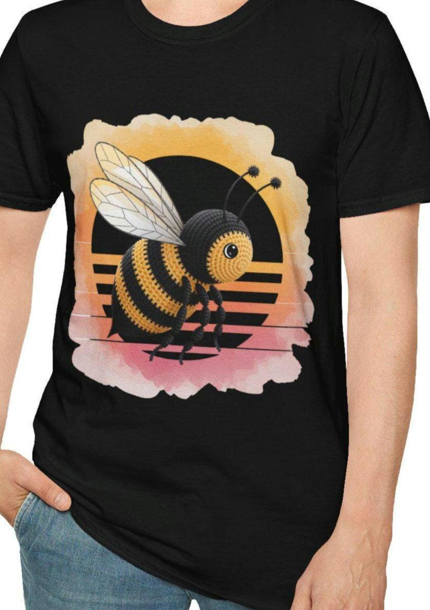 Bumblebee Crochet pattern Retro Sunset T Shirt Unisex Softstyle T Shirt Vintage Beekeeper Gift Eco Friendly Market Bag Shoulder Bag Tote Bag – Warm & Stylish · Trending Graphic Apparel