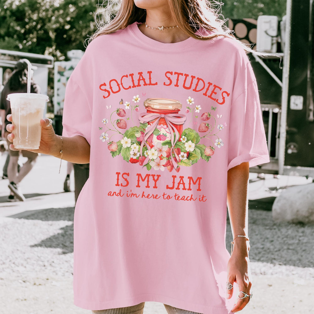 Social Studies Teacher Tee Shirt with Boho Strawberries Cute Matching History Department Shirt with Flowers Back to School Social Studies Graphic Tee – Bold Style · Perfect For Daily Wear
