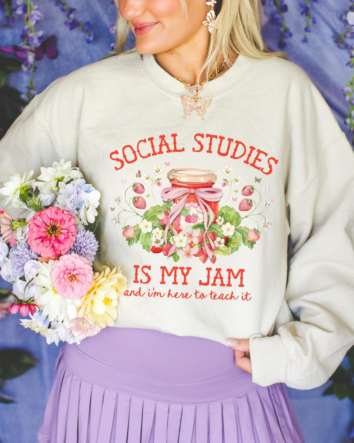 Social Studies Teacher Sweatshirt with Boho Strawberries Cute Matching History Department Shirt with Flowers Back to School Social Studies Sweatshirt – Premium Graphic · Perfect For Daily Wear